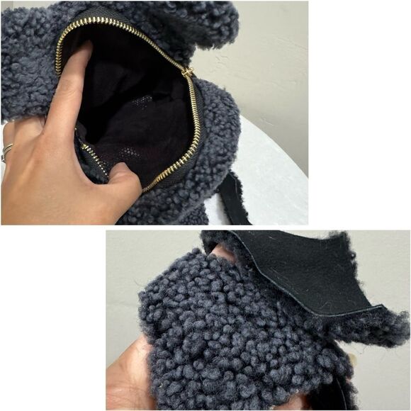 Gray Teddy Bear Purse, Handmade Colorblock Real Shearling Crossbody/Phone Pouch - Picture 16 of 16